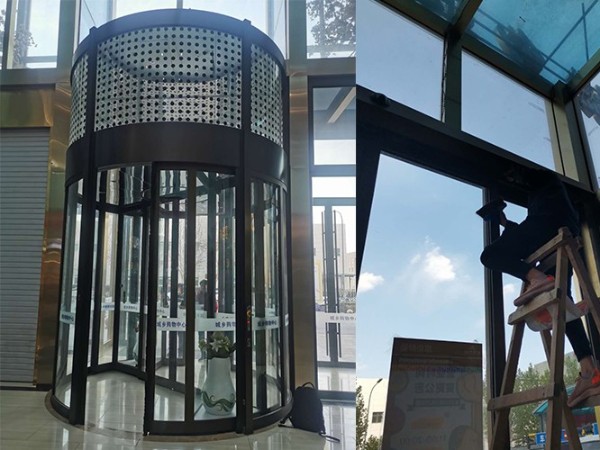城市综合体建筑出入口旋转门清洁保养服务案例